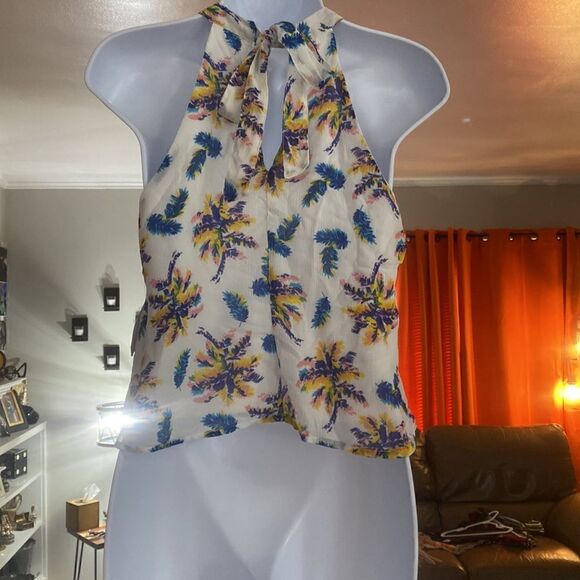 Crop top, sexy from Charlotte Russe, colorful palm trees Size M BNWT - Picture 2 of 4